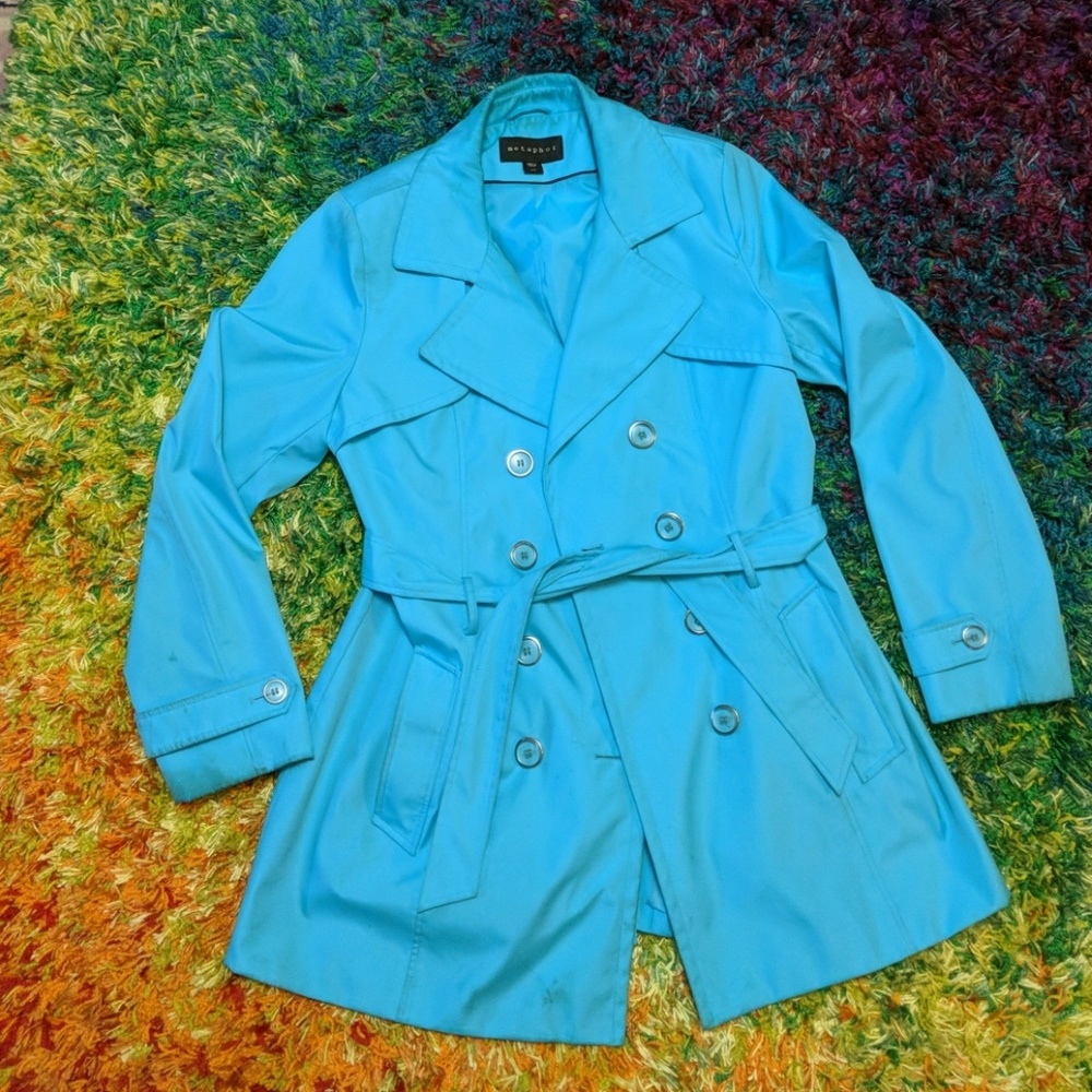 Sweet blue Metaphor womens double breasted raincoa